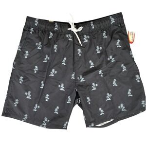 U.S. Apparel Mens 3XL Swim Trunks Black Palm‎ Tree Print Mesh Lined MNP-166 NWT